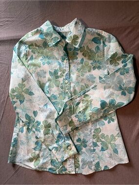 Liz Claiborne Women’s Floral Button-Down Shirt - Teal & Green